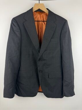 Men's Dark Gray Two-Button Blazer with Orange Lining